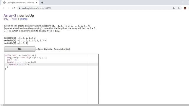 Array-3 (seriesUp) Java Tutorial || codingbat.com смотреть онлайн