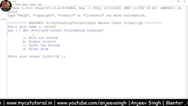 Python Project | Quiz Master Python Project in 10 Mins | How to develop project in python easy step смотреть онлайн