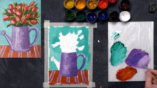 Как нарисовать Букет КРАСНЫХ ТЮЛЬПАНОВ ??? в садовой лейке| Пошаговое руководство смотреть онлайн