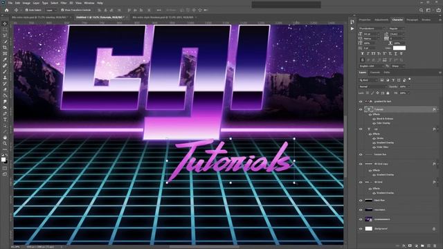 80's Retro synthwave text logo scene: Part 2: Use gradients, layer styles & grunge overlays on text смотреть онлайн