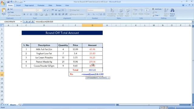 How to Round Off Total Amount in MS Excel (Near 0.5) | ROUND with SUM Formula | Round Decimal смотреть онлайн