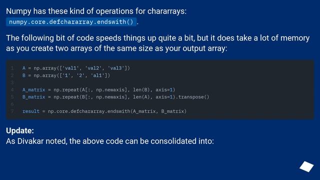 numpy vectorized: check if strings in array end with strings in another array смотреть онлайн