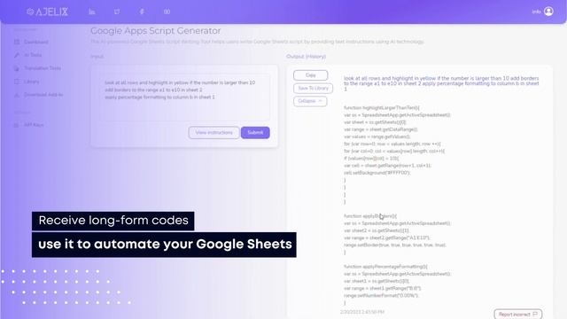 AI in Excel - Google Apps Script Generator - Open AI in Google Sheets - Write Code with AI - Ajelix смотреть онлайн