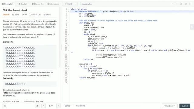LeetCode 695. Max Area of Island | Python TechZoo смотреть онлайн