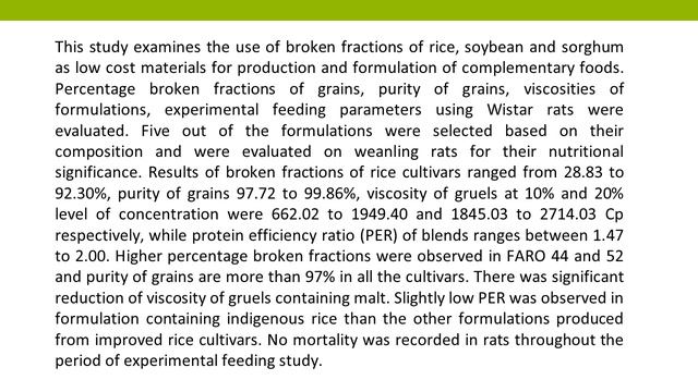 Viscosity and Nutritional Evaluation of Rats Fed with Complementary Foods Produced From Broken Frac смотреть онлайн