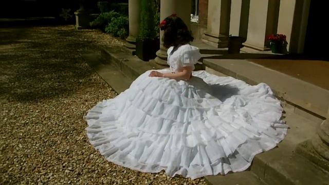 Scarlett O'Hara Cosplaying White Ruffle Gown