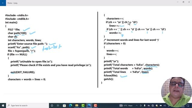 Program to Count total number of characters words and lines in a file using C смотреть онлайн