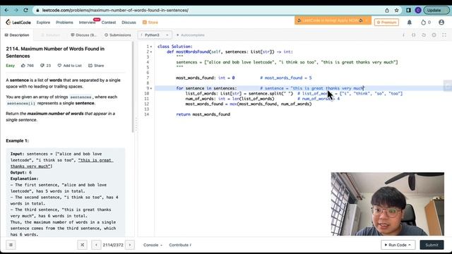 Leetcode Python - Easy - Maximum Number of Words Found in Sentences (Linear - Single Pointer) смотреть онлайн