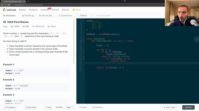 LeetCode #20 - Valid Parenthesis | Stack | Python смотреть онлайн