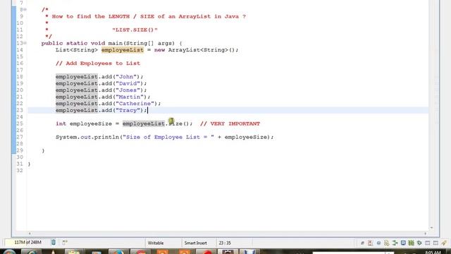JAVA HOW  TO  FIND THE SIZE OF AN ARRAYLIST