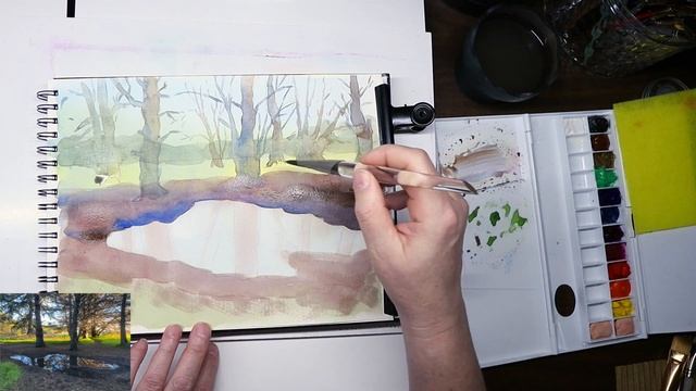 Гуашь - Пейзаж с Лужей смотреть онлайн