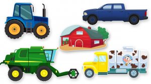 Трактор и полезные рабочие машинки на ферме - раскраски для детей