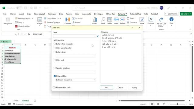 Add Space Between First Name And Last Name With Kutools For Excel смотреть онлайн
