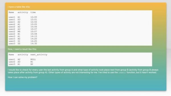 Conditional lead/lag function PostgreSQL?