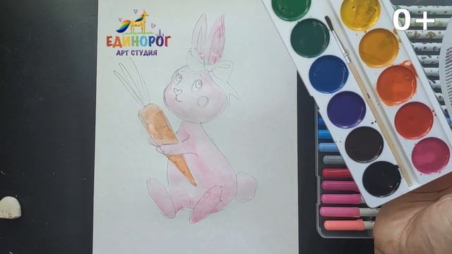 Как нарисовать зайчика акварелью и фломастерами. Уроки рисования. Рисунок детям. смотреть онлайн