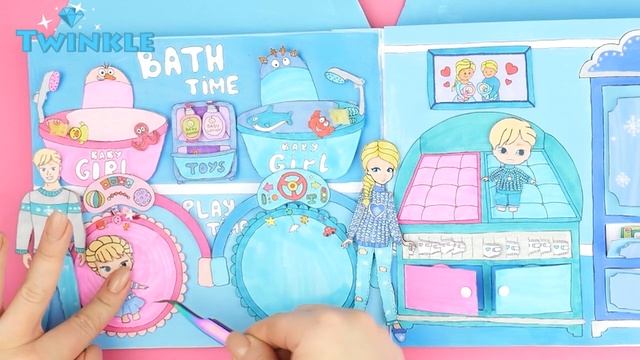 PAPERDOLLS DOLLHOUSE IN ALBUM FOR PRINCESS FAMILY & TWINS BABY GAME PLAY FOR GIRLS  DIY HANDMADE