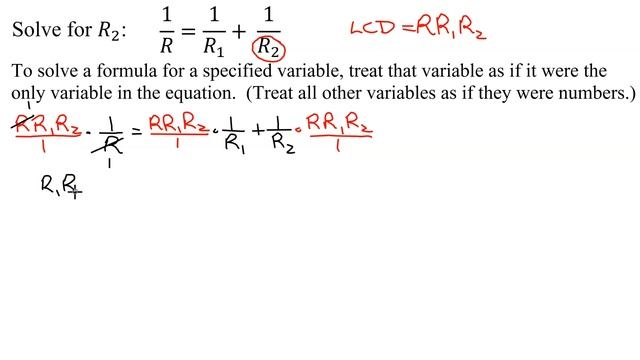 Solve Literal Equation (Formula) - Solve 1/R=1/R1+1/R2 For R.