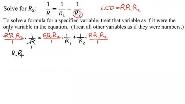 Solve Literal Equation (Formula) - Solve 1/R=1/R1+1/R2 for R.