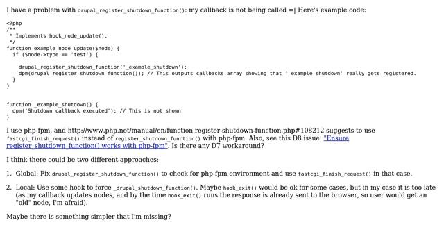 Drupal: Shutdown functions not working on php-fpm setup? смотреть онлайн