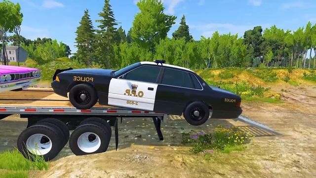 Double Bus vs Rails and Trains Avengers - Transporting Police Cars Crossing Rails with Deep Lava смотреть онлайн