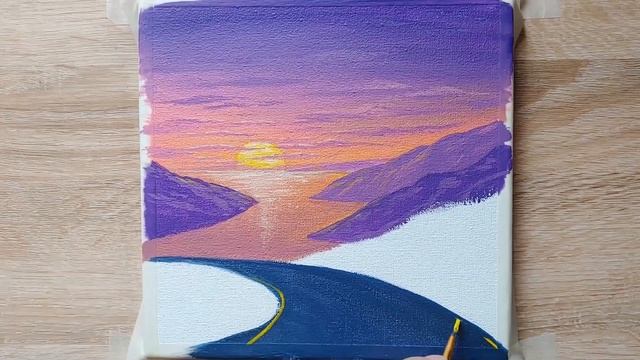 Рисуем закат поэтапно / Дорога к морю / We draw a sunset in stages / Draw step by step / Acrylic смотреть онлайн