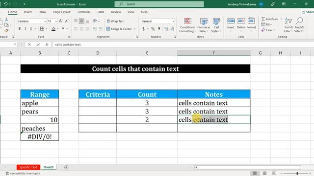 Count Cells that contain text | Excel | Sandeep Vishwakarma смотреть онлайн