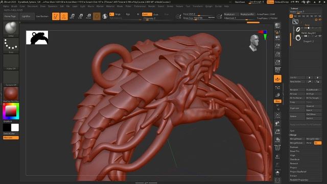 Ouroboros dragon snake. Jewelry pendant. zbrush. 3d model смотреть онлайн