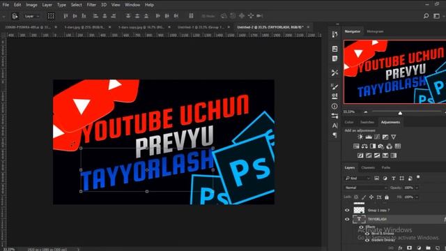 Youtube Uchun Chiroyli Prevyu Tayyorlaymiz. Video Yuzi Uchun Rasm Yasash | Photoshop Darslari
