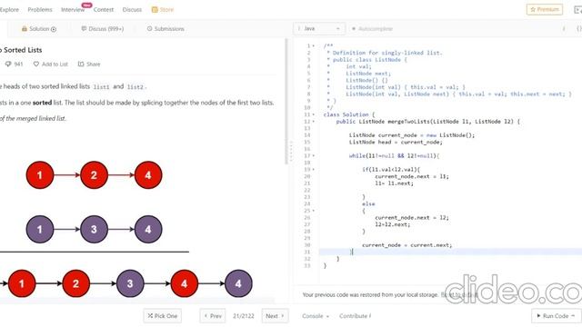 Merge Two Sorted Lists | LeetCode | Solution Explained - Java смотреть онлайн