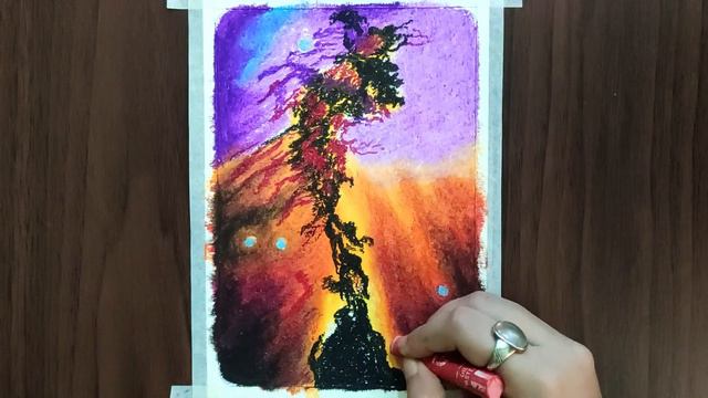 Outer Space Art with Oil Pastel for beginners | Eagle Gas Nebula - step by step смотреть онлайн