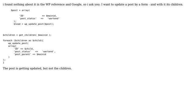 Wordpress: How to update the children of a post? смотреть онлайн