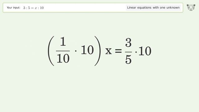 Solve 3:5=x:10: Linear Equation Video Solution | Tiger Algebra смотреть онлайн