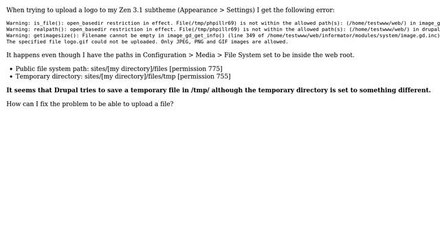 Drupal: open_basedir restriction in effect despite file directory within web root смотреть онлайн
