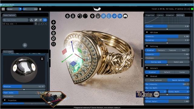 Using The New LIGHT TRACER 2.6 Render Engine 3D Jewelry - Diseño De Joyas 3D - Création De Bijoux 3