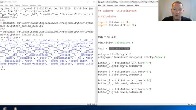 Python Basics Tutorial Tkinter Calculator StringVar Object смотреть онлайн