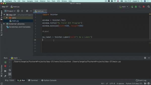 Day 27 - Tkinter, args, kwargs and Creating GUI Programs 3. Creating Windows and Labels with Tkinter