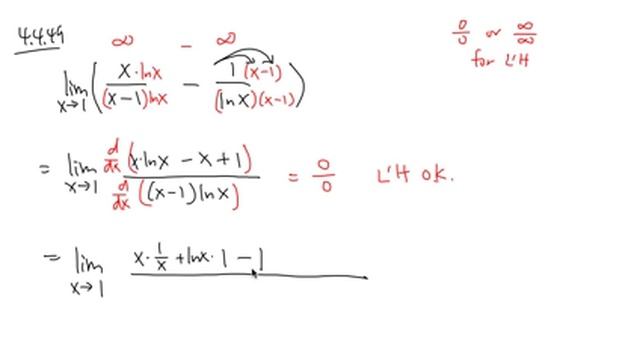 Q114, Limit Of X/(x-1)-1/ln(x) As X Goes To 1, L'Hospital's Rule
