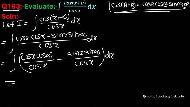 Q193 | ∫ cos(x+α)/cosx dx | Integral of cos x + alpha / cos x | Integration cos x + alpha / cos x смотреть онлайн