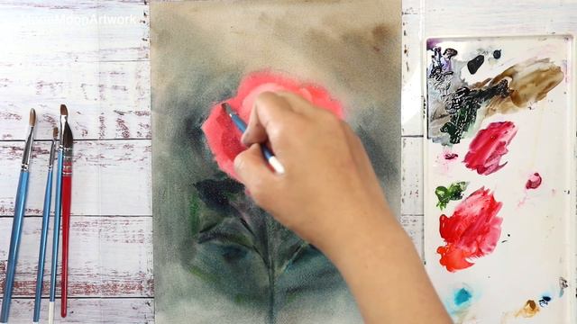 How To Paint A Red Rose In Watercolor By Using Wet-On-Wet Technique смотреть онлайн