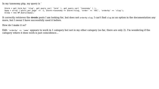 Wordpress: Can you orderby slug in a taxonomy archive page using WP_Query? смотреть онлайн