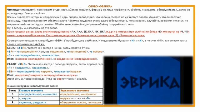 ЭВРИКА что означает? Этимология слова - значение слова - праязык смотреть онлайн
