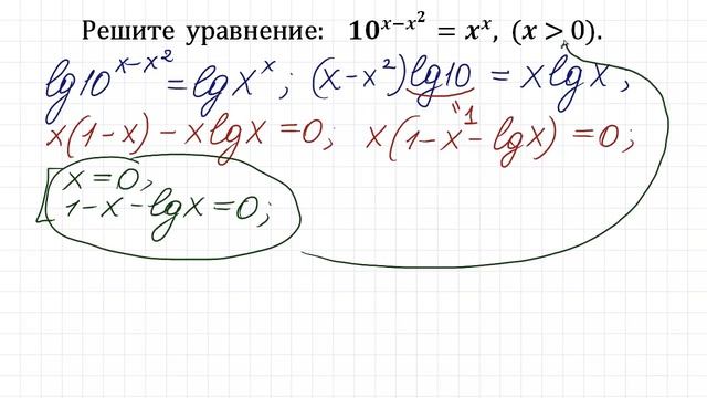 Логарифмирование не поможет ★ Сделано в СССР ★ Показательно-степенное уравнение 10^(x-x^2 )=x^x смотреть онлайн