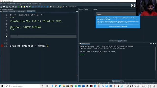#3 Program To Print Area Of Triangle In Anaconda - Spyder Python | In Hindi Tutorial Of Spyder Pyth смотреть онлайн