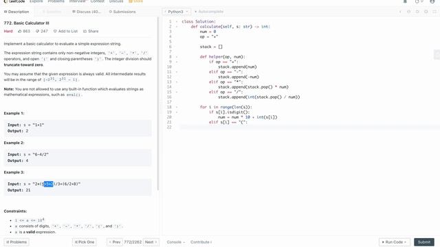 BASIC CALCULATOR III | LEETCODE # 772 | PYTHON SOLUTION смотреть онлайн