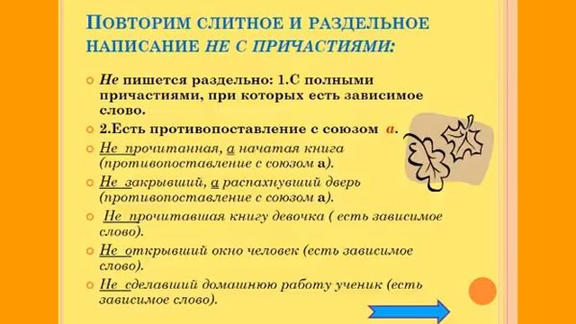 Урок русского языка "НЕ с разными частями речи", 7 класс смотреть онлайн