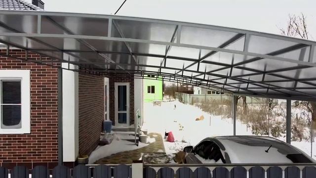 Надежный навес из поликарбоната, выдержал испытание снегом и льдом. смотреть онлайн