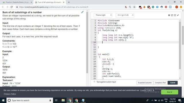 Geeks for geeks Solutions || sum of all substrings with dynamic approch смотреть онлайн