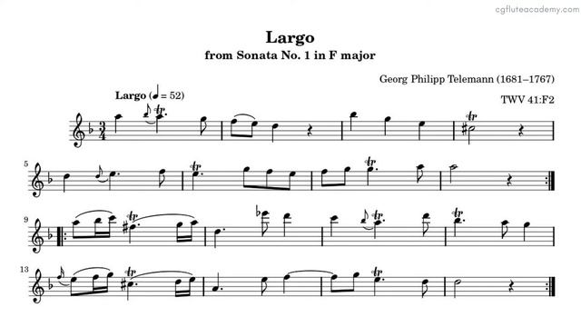 Telemann – Largo from Sonata No.1 in F major ♩=52 (Actual Speed) Piano Accompaniment with metronome смотреть онлайн