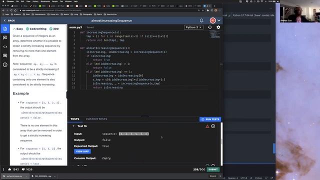 Learn beginner Python with me: live streaming solving almost increasing sequence on codesignal смотреть онлайн