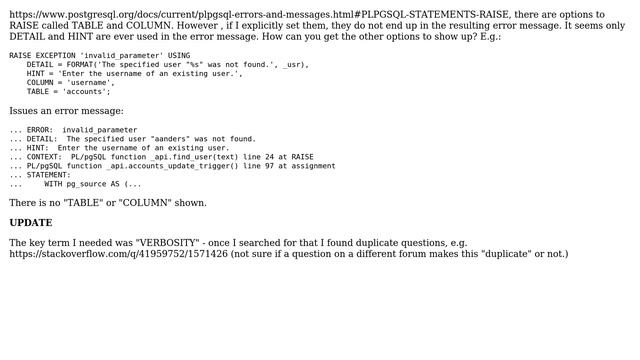 Databases: How to use COLUMN and TABLE options in a RAISE statement? смотреть онлайн
